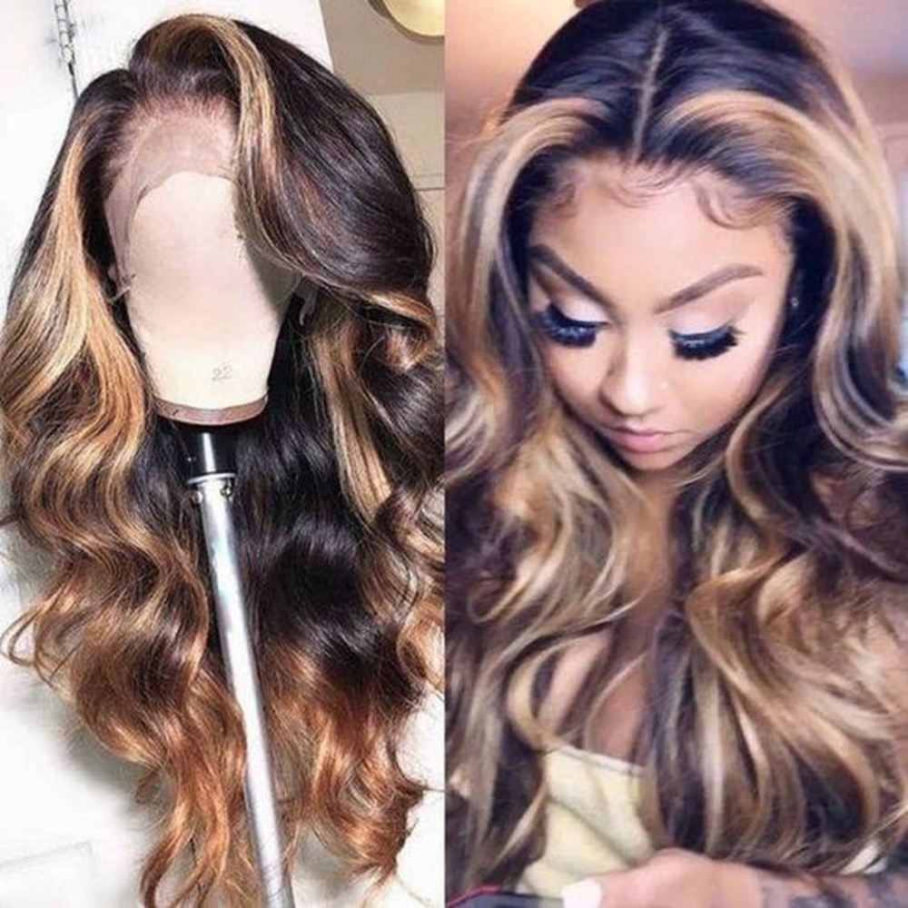 Balayage brown and honey blonde wig